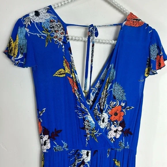 Band of Gypsies Blue Floral Wrap Maxi Dress Medium - Picture 9 of 10